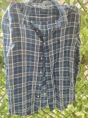 Polo by Ralph Lauren Navy Plaid Men's Button-Up Shirt Vintage 90's